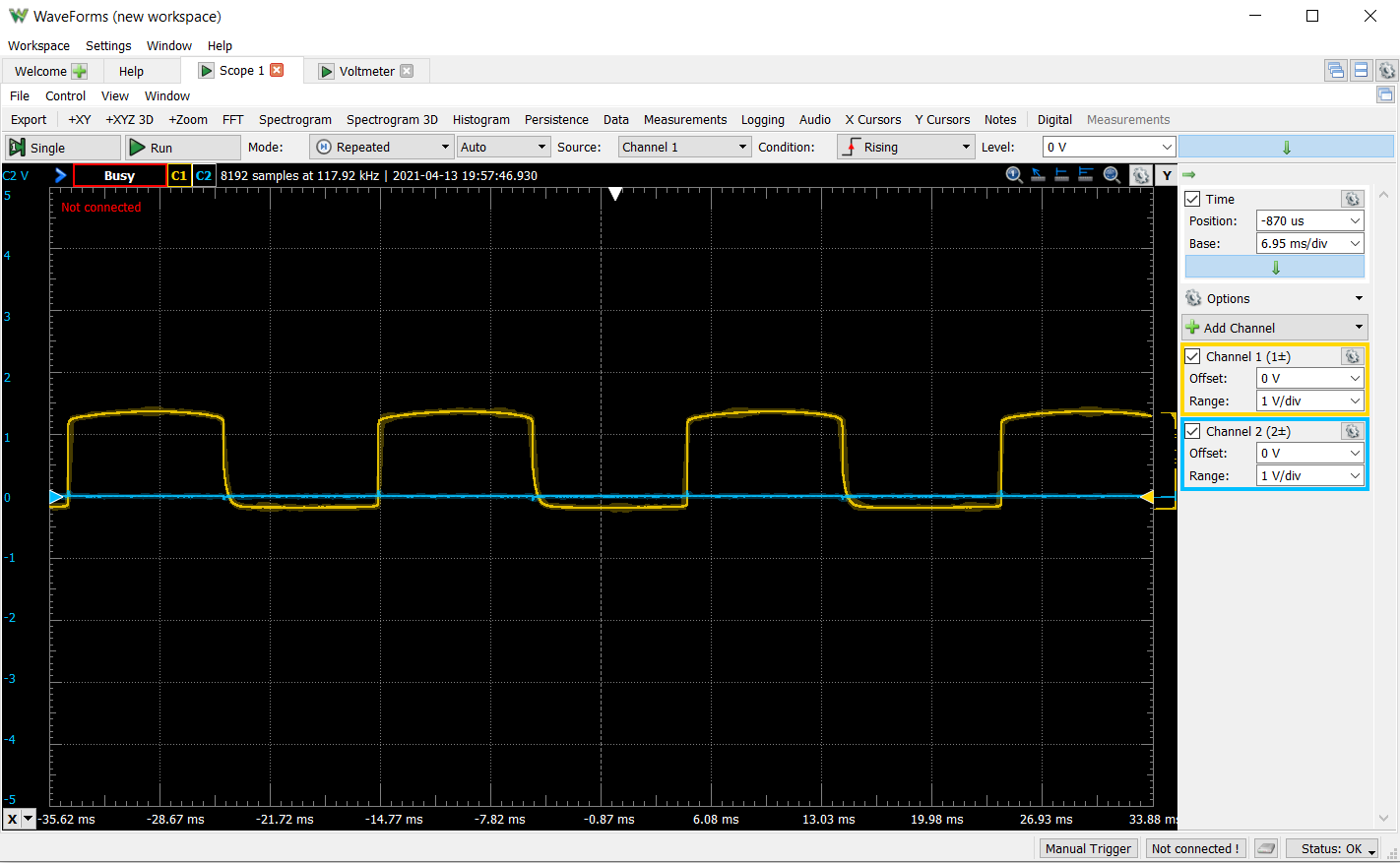 screenshot of the resulting waveform generated by the erg